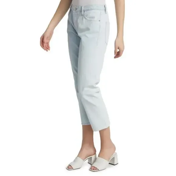 FRAME like new split screen light wash denim Le Slouch straight cropped jeans - Picture 7 of 11